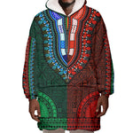 Green-red Dashiki and Tapa Pattern Wearable Blanket Hoodie Africa-Polynesia Together Culture