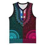 Teal-pink Dashiki and Tapa Pattern Basketball Jersey Africa-Polynesia Together Culture - African Pride