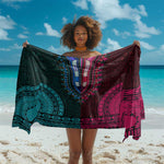 Teal-pink Dashiki and Tapa Pattern Sarong Africa-Polynesia Together Culture