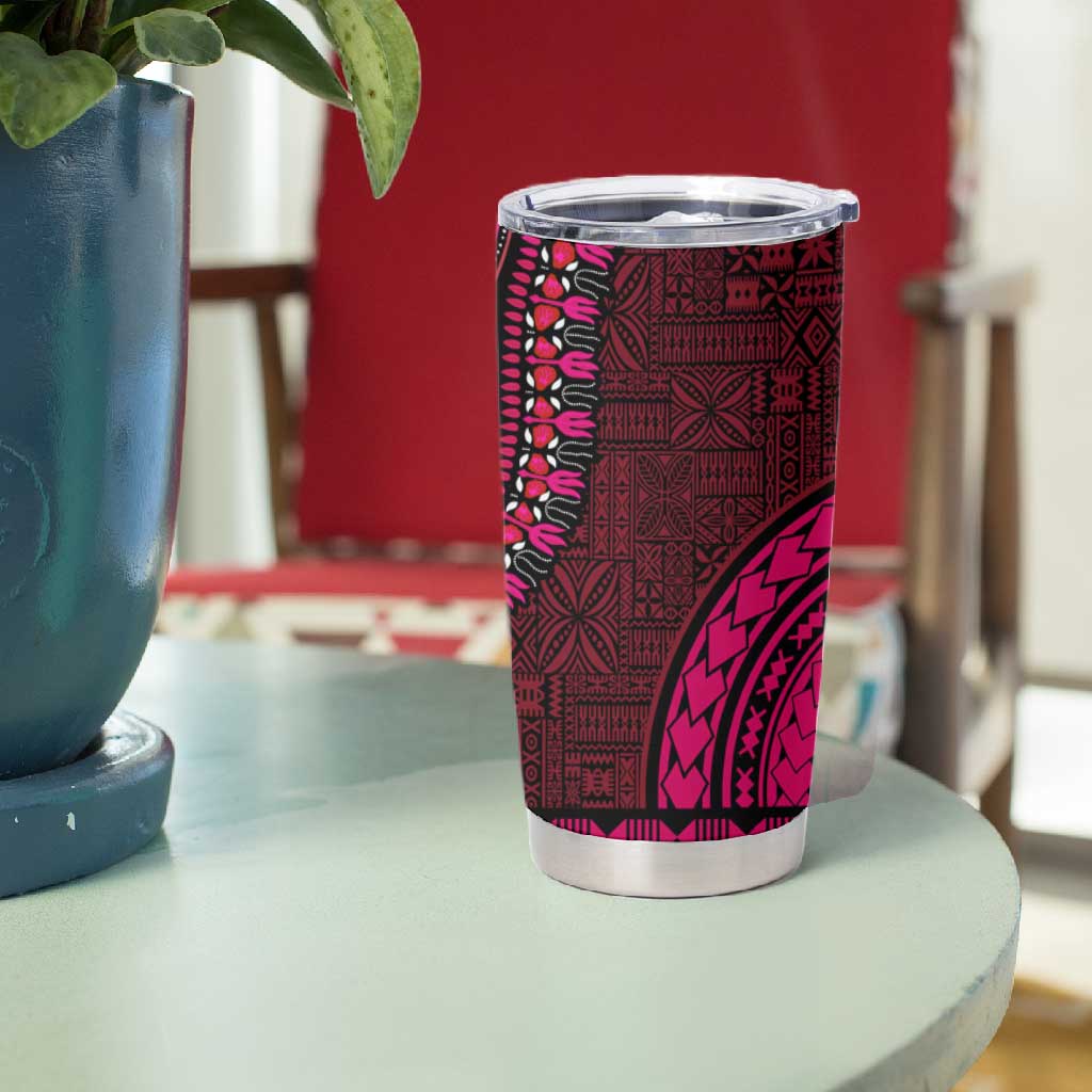 Teal-pink Dashiki and Tapa Pattern Tumbler Cup Africa-Polynesia Together Culture