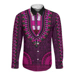 Pink Dashiki and Tapa Pattern Long Sleeve Button Shirt Africa-Polynesia Together Culture