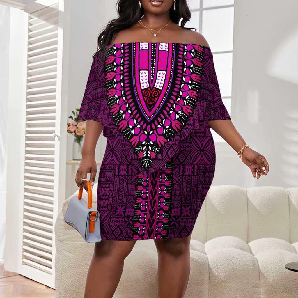 off the shoulder dashiki dress Women African Dashiki Off Shoulder Short Dress with Belt Set African-Stars