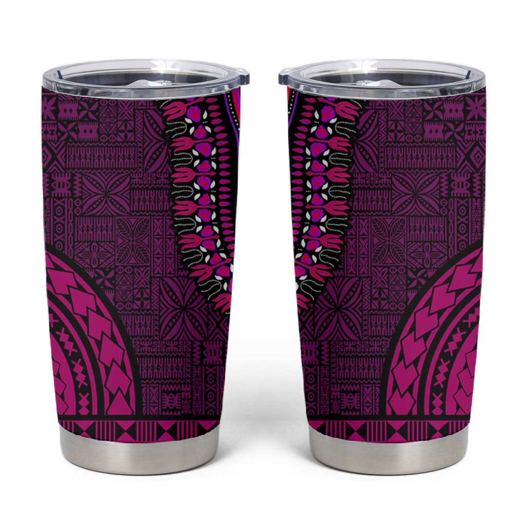 Pink Dashiki and Tapa Pattern Tumbler Cup Africa-Polynesia Together Culture