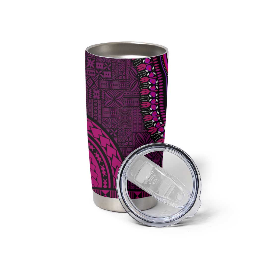 Pink Dashiki and Tapa Pattern Tumbler Cup Africa-Polynesia Together Culture