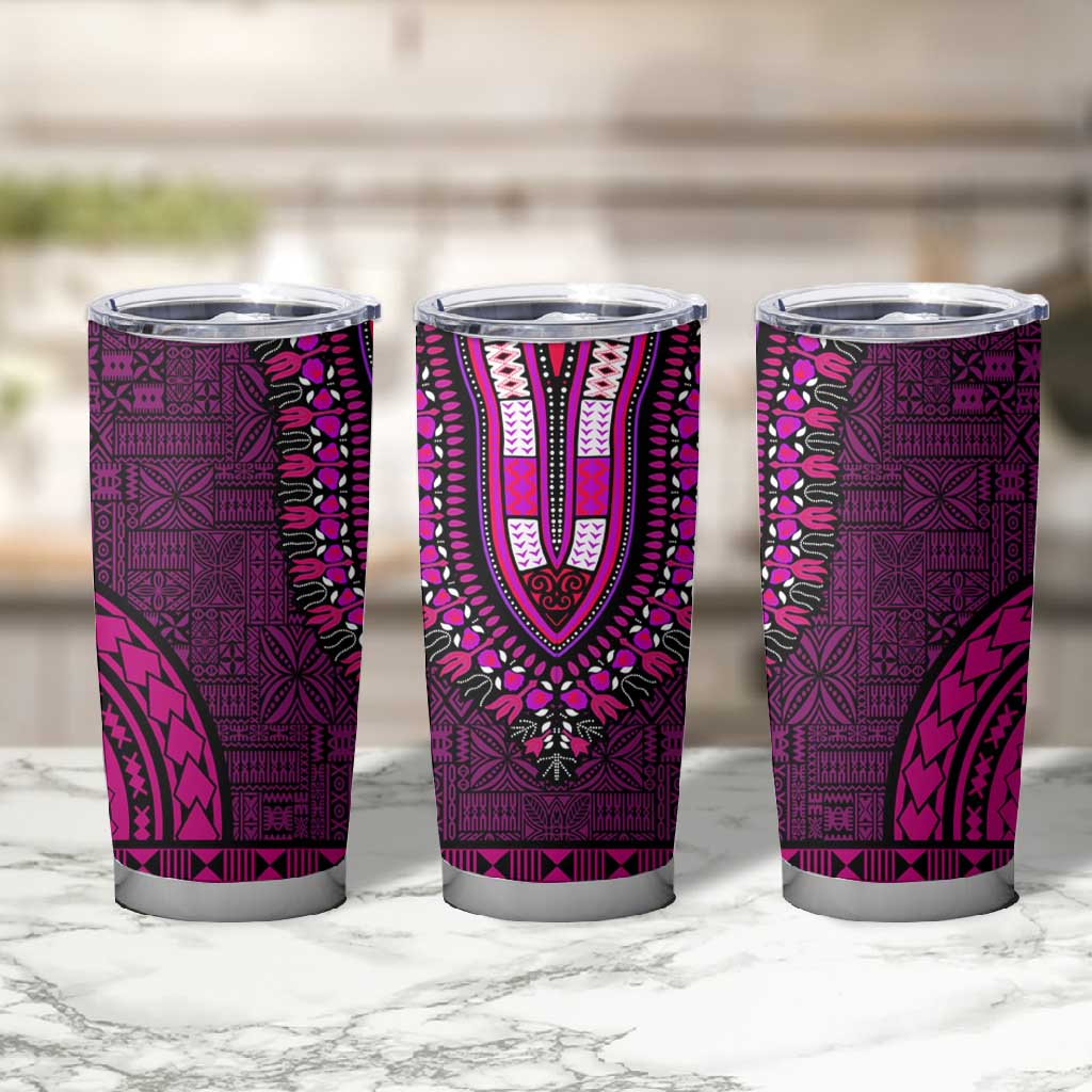 Pink Dashiki and Tapa Pattern Tumbler Cup Africa-Polynesia Together Culture