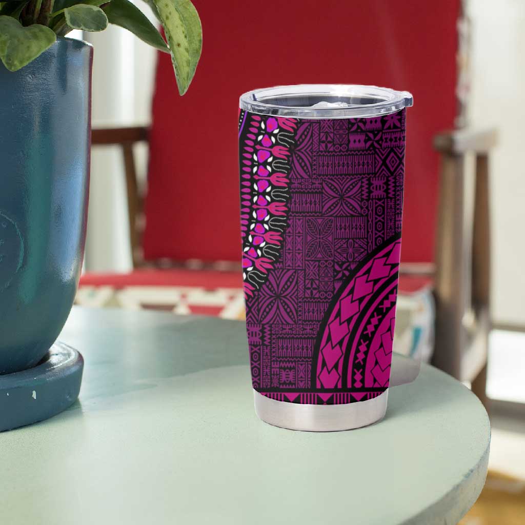 Pink Dashiki and Tapa Pattern Tumbler Cup Africa-Polynesia Together Culture