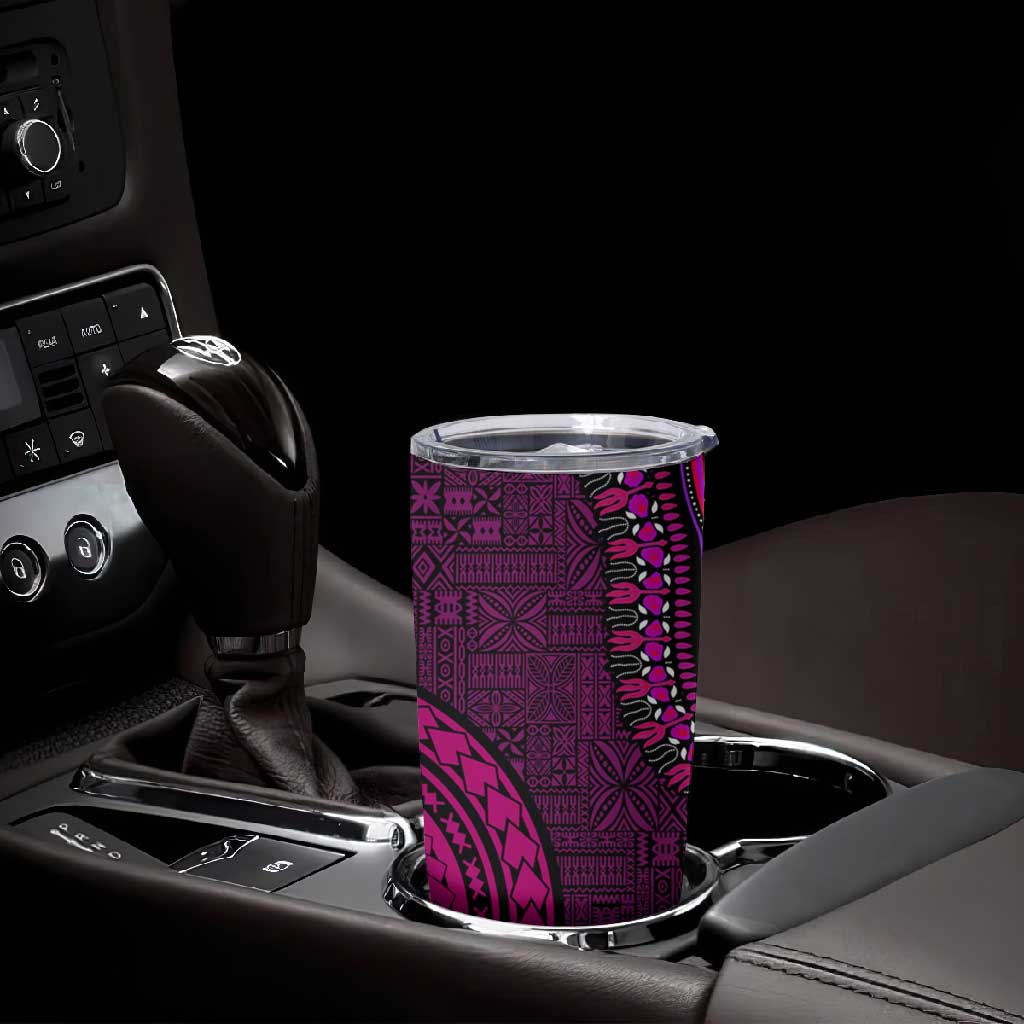 Pink Dashiki and Tapa Pattern Tumbler Cup Africa-Polynesia Together Culture