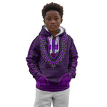 Purple Dashiki and Tapa Pattern Kid Hoodie Africa-Polynesia Together Culture