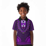 Purple Dashiki and Tapa Pattern Kid Polo Shirt Africa-Polynesia Together Culture