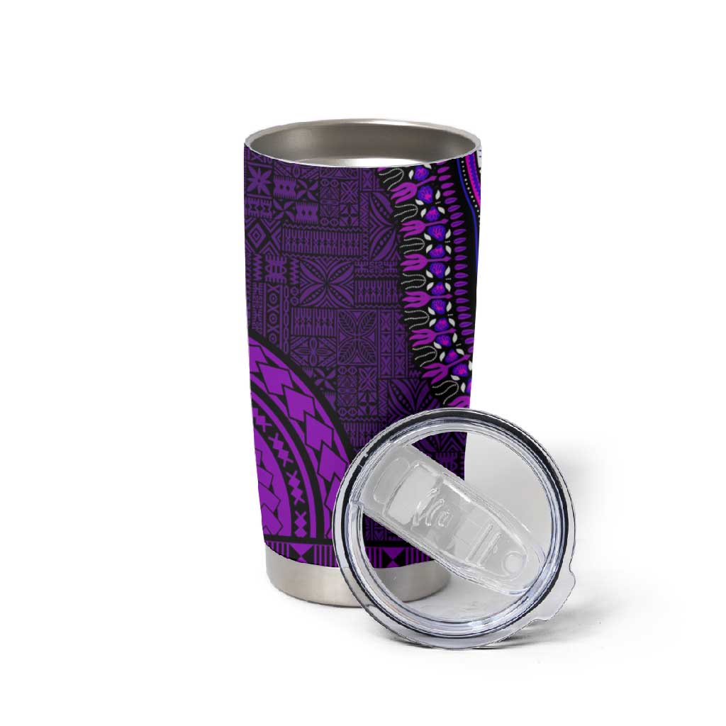 Purple Dashiki and Tapa Pattern Tumbler Cup Africa-Polynesia Together Culture