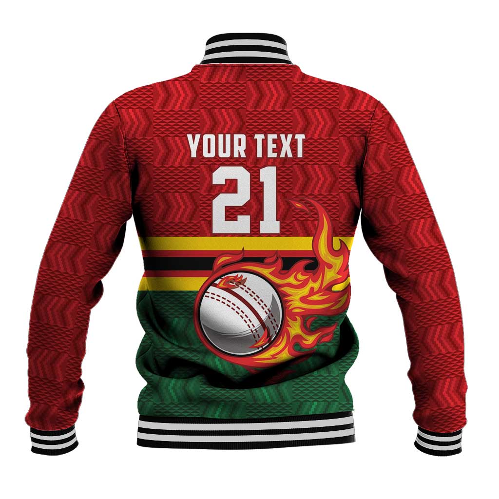 Custom Africa Cricket Zimbabwe Baseball Jacket The Chevrons Cricket Ball Fire - African Pride