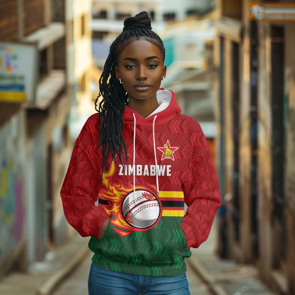 Custom Africa Cricket Zimbabwe Hoodie The Chevrons Cricket Ball Fire - African Pride