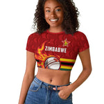 Custom Africa Cricket Zimbabwe Raglan Cropped T shirt The Chevrons Cricket Ball Fire - African Pride