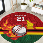 Custom Africa Cricket Zimbabwe Round Carpet The Chevrons Cricket Ball Fire - African Pride