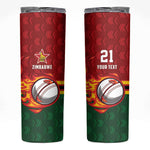 Custom Africa Cricket Zimbabwe Skinny Tumbler The Chevrons Cricket Ball Fire - African Pride