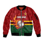 Custom Africa Cricket Zimbabwe Sleeve Zip Bomber Jacket The Chevrons Cricket Ball Fire - African Pride