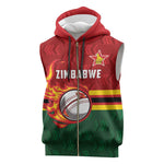 Custom Africa Cricket Zimbabwe Sleeveless Zip Hoodie The Chevrons Cricket Ball Fire - African Pride