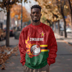 Custom Africa Cricket Zimbabwe Sweatshirt The Chevrons Cricket Ball Fire - African Pride