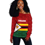 Custom Africa Cricket Zimbabwe Off Shoulder Sweater Zimbabwean Pattern Flag Motif - African Pride