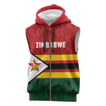 Custom Africa Cricket Zimbabwe Sleeveless Zip Hoodie Zimbabwean Pattern Flag Motif - African Pride