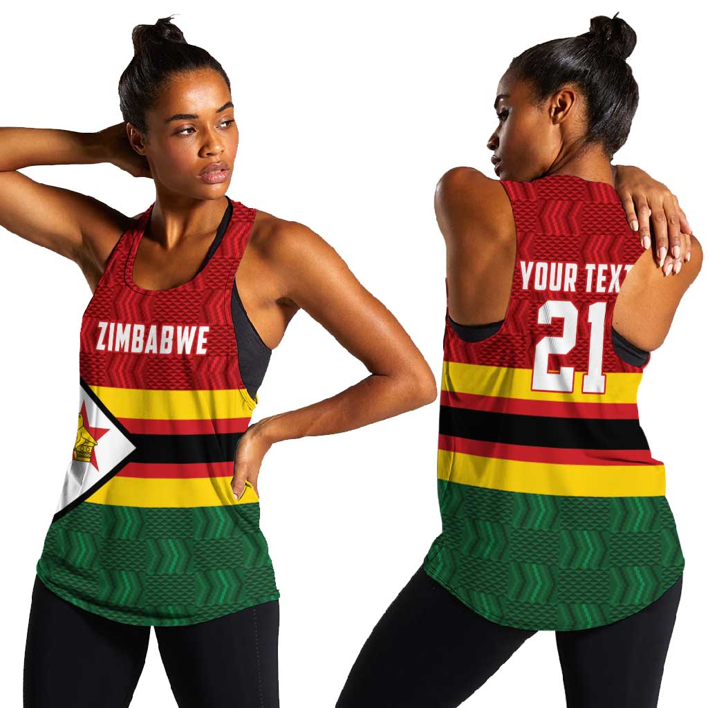 Custom Africa Cricket Zimbabwe Women Racerback Tank Zimbabwean Pattern Flag Motif - African Pride