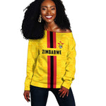 Custom Africa Football Zimbabwe Off Shoulder Sweater The Warriors with Zimbabwe Bird - African Pride