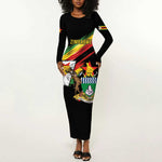 Zimbabwe Wings Flag Long Sleeve Bodycon Dress Proudly Zimbabwean - African Pride