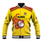 Custom Africa Cricket Uganda Baseball Jacket Cranes Cricket Ball Fire - African Pride
