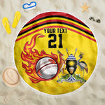 Custom Africa Cricket Uganda Beach Blanket Cranes Cricket Ball Fire - African Pride