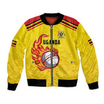 Custom Africa Cricket Uganda Bomber Jacket Cranes Cricket Ball Fire - African Pride