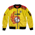 Custom Africa Cricket Uganda Sleeve Zip Bomber Jacket Cranes Cricket Ball Fire - African Pride