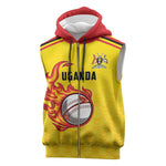 Custom Africa Cricket Uganda Sleeveless Zip Hoodie Cranes Cricket Ball Fire - African Pride