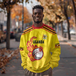 Custom Africa Cricket Uganda Sweatshirt Cranes Cricket Ball Fire - African Pride