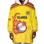 Custom Africa Cricket Uganda Wearable Blanket Hoodie Cranes Cricket Ball Fire - African Pride