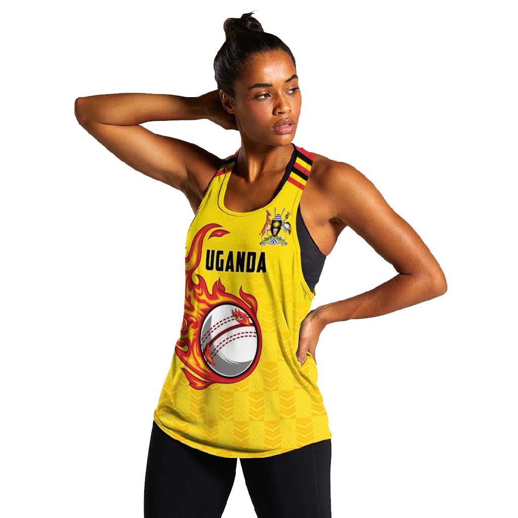 Custom Africa Cricket Uganda Women Racerback Tank Cranes Cricket Ball Fire - African Pride