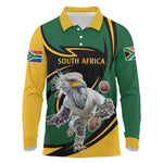 Secretary Bird South Africa Cricket Custom Long Sleeve Polo Shirt Unique Pattern