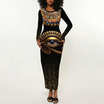 Egypt Eyes Of Horus Long Sleeve Bodycon Dress with Egyptian Hieroglyphs LT9