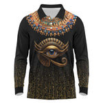 Egypt Eyes Of Horus Long Sleeve Polo Shirt with Egyptian Hieroglyphs