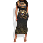 Egypt Eyes Of Horus Short Sleeve Bodycon Dress with Egyptian Hieroglyphs LT9