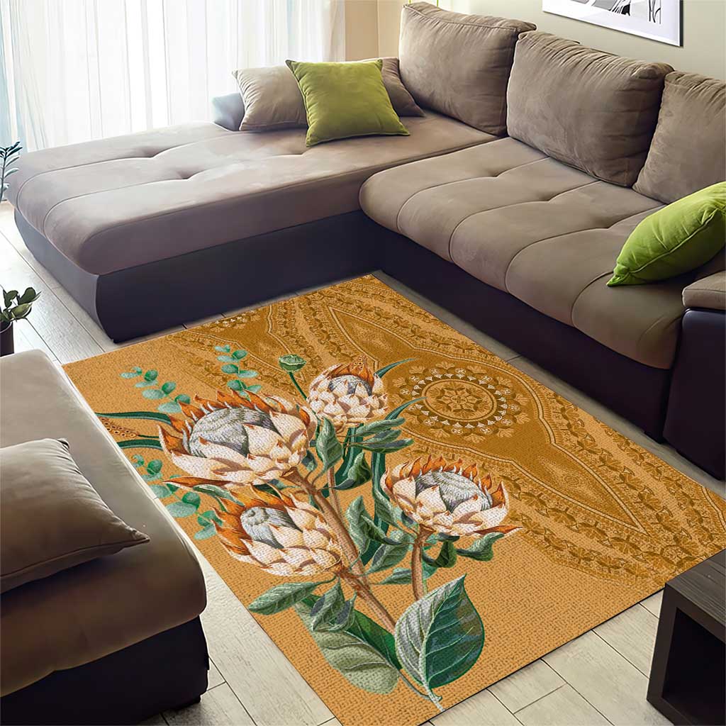 Afro King Proteas Dashiki Motif Area Rug Gold Style