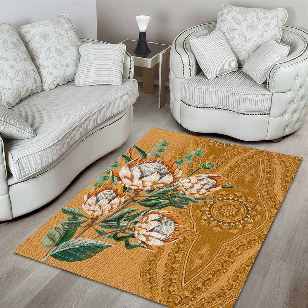 Afro King Proteas Dashiki Motif Area Rug Gold Style