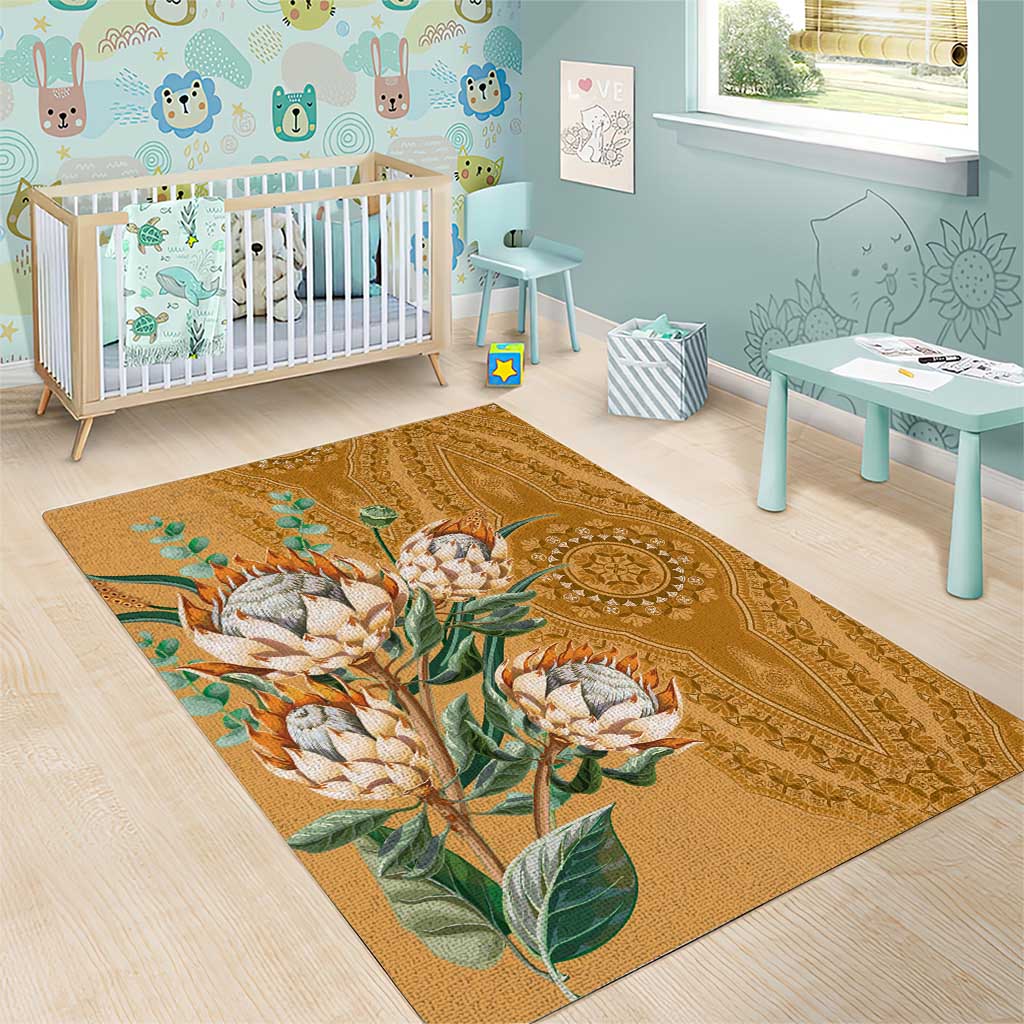 Afro King Proteas Dashiki Motif Area Rug Gold Style