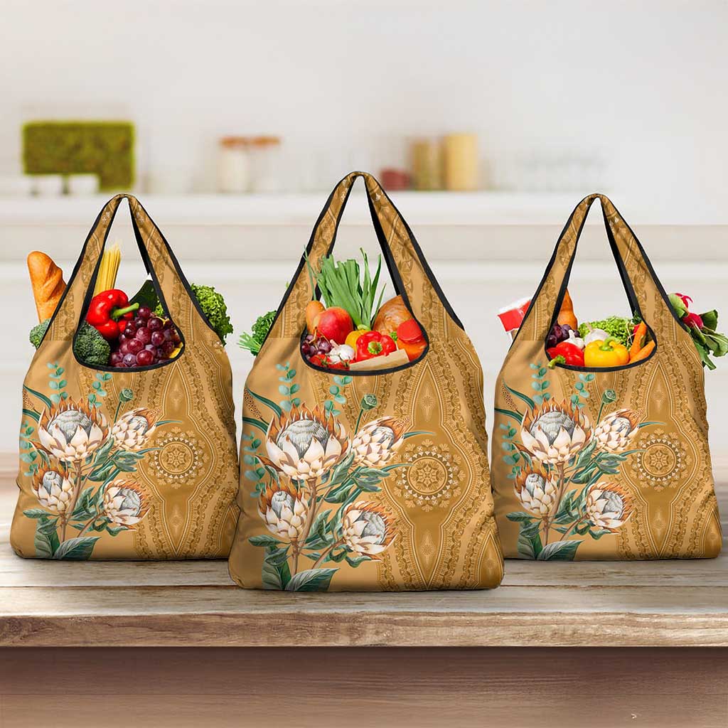 Afro King Proteas Dashiki Motif Grocery Bag Gold Style