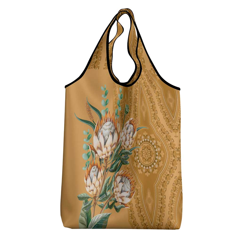 Afro King Proteas Dashiki Motif Grocery Bag Gold Style