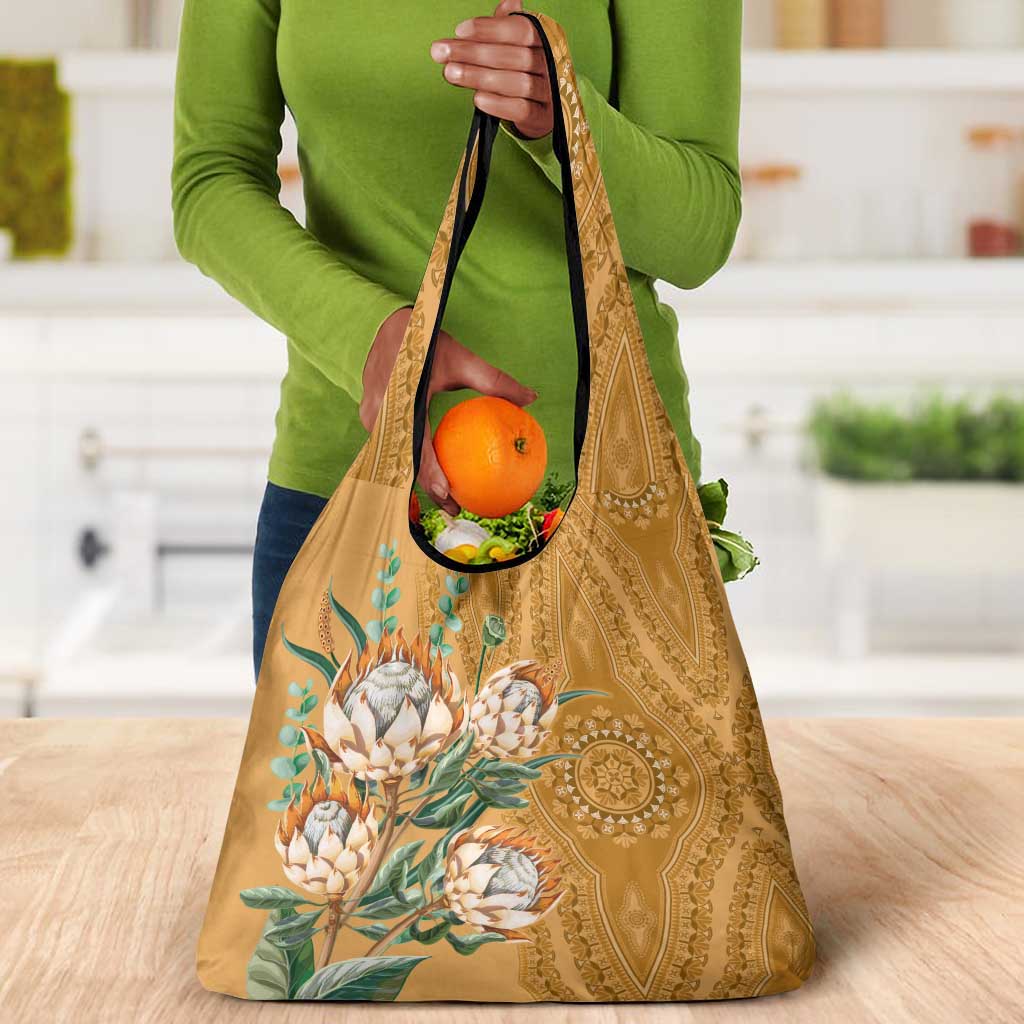 Afro King Proteas Dashiki Motif Grocery Bag Gold Style