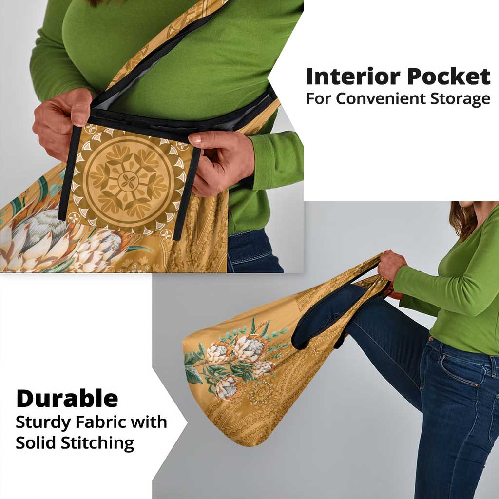 Afro King Proteas Dashiki Motif Grocery Bag Gold Style