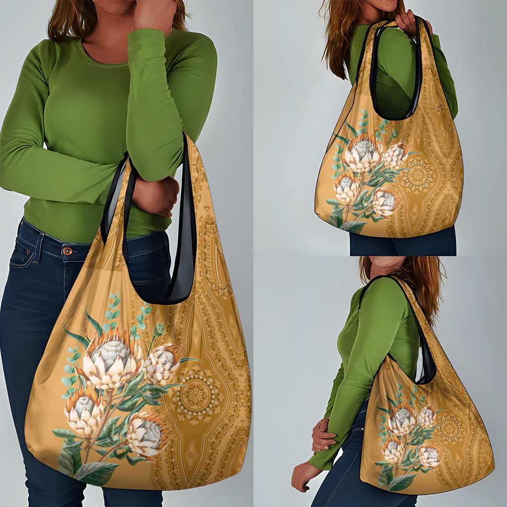 Afro King Proteas Dashiki Motif Grocery Bag Gold Style