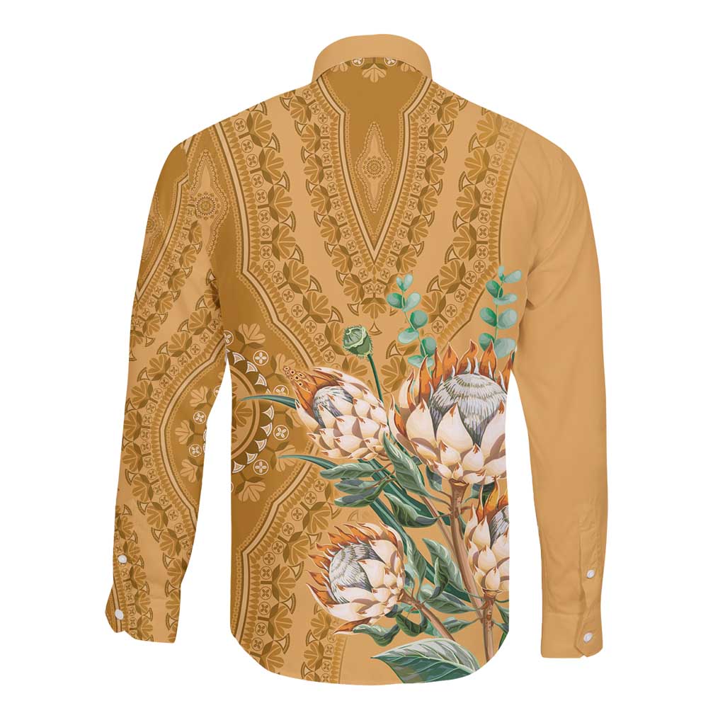 Afro King Proteas Dashiki Motif Long Sleeve Button Shirt Gold Style