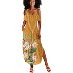 Afro King Proteas Dashiki Motif Summer Maxi Dress Gold Style