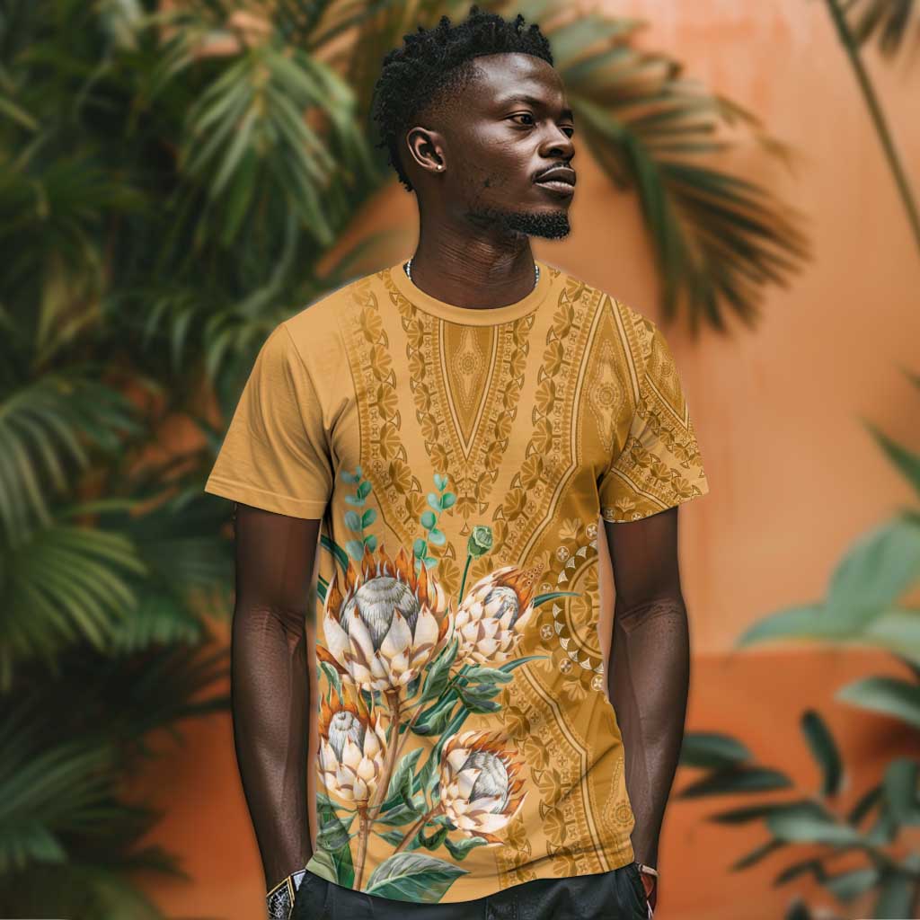 Afro King Proteas Dashiki Motif T shirt Gold Style